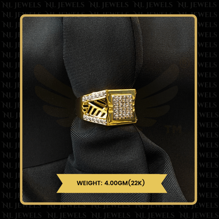 Classic Edge Cubic Zirconia 22kt Gold Ring for Men