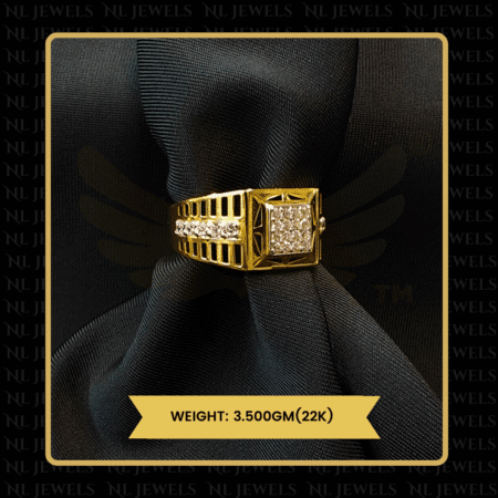 Power Line Cubic Zirconia 22kt Gold Ring for Men