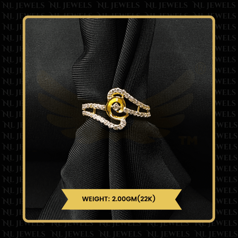 Shiny Petal Cubic Zirconia 22kt Gold Ring for Girls